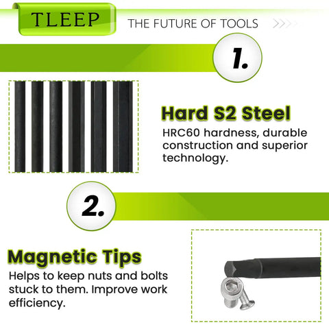 Heavy Duty Long Hex Shank Allen Wrench Drill Bit Set With Magnetic Tips, SAE 9/64 5/32 3/16 7/32 1/4 5/16, durable S2 steel