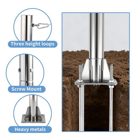 12 Ft Stainless Steel Shade Sail Post Kit With Concrete Base And Mounting Bracket, Heavy Duty 2.36 Inch Diameter Screw Mounted Poles For Patio Garden Deck, Silver Finish, 1 Pack