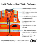 Heavy Duty Hi Vis Reflective Safety Vest For Men And Women Class Two High Visibility Work Vest With Badass Durability And Super Comfy Padded Collar For Job Sites, featuring multiple pockets and zippers.