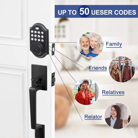 Black Front Door Handle Set With Keypad Lock Keyless Entry Electronic Deadbolt For Doors Easy Hands Free Access Secure Lockset