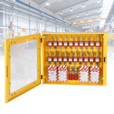 Built Tough Lockout Tagout Loto Station With 20 Heavy Duty Padlocks And 6 Steel Hasps Plus 60 Warning Tags For Bulletproof Industrial Electrical Job Site Safety Management