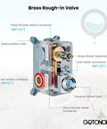 Brass rough-in valve with labels for All In One Ceiling Mount Shower System With 12 Inch Rainfall Showerhead And Handheld Sprayer