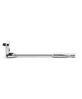 Side view of Half Inch Drive 84 Tooth Locking Flex Head Teardrop Ratchet, 17 Inch Length, enclosed head, chrome finish, flush switch.