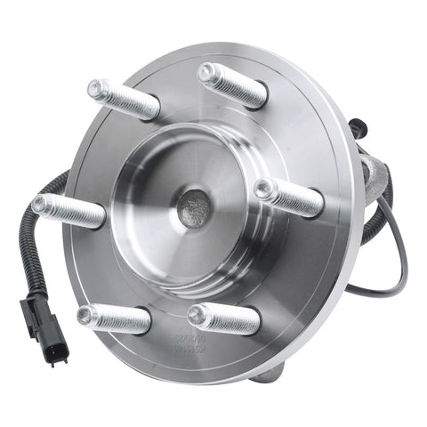 Front Wheel Bearing Hubs Assembly Set For 2WD 6 Lug Ford F-150 Expedition And Lincoln Navigator 2011 To 2014 Replacement Pair Front Left And Right Hub Bearings, showing the front view with ABS sensor wire and bolt studs.