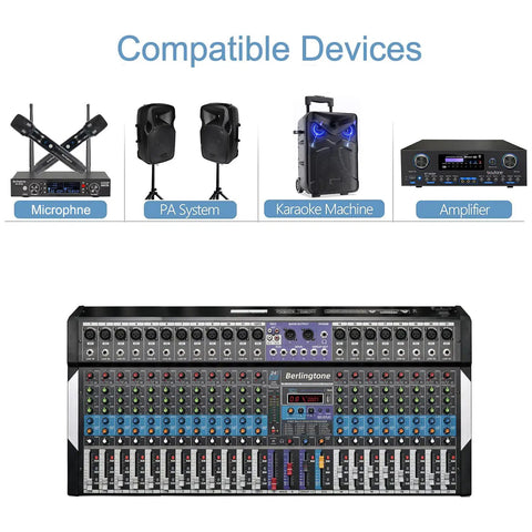 20 Channel Pro Bluetooth Studio DJ Mixer And Controller With USB MP3 Player PC Recording 18 Mic Inputs 48V Phantom Power 24 Bit Digital Effects Unpowered with compatible devices illustration