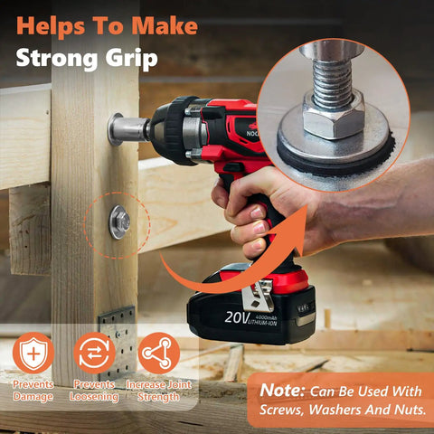 Close-up of power drill with 232Pcs Stainless Steel Fender Washers Set With 15 Size Varieties M3 M4 M5 M6 M8 M10 M12 in use