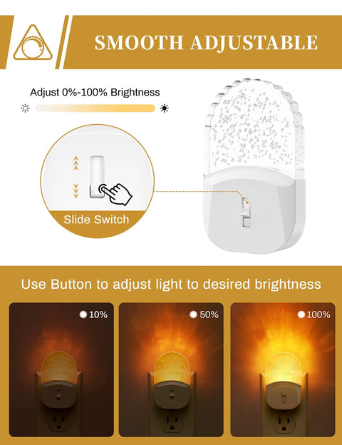 Diagram showing Cozy Amber Warm Night Light Two Pack Plug In Wall LED Night Lights With Dusk To Dawn Sensor 1800K Adjustable Brightness