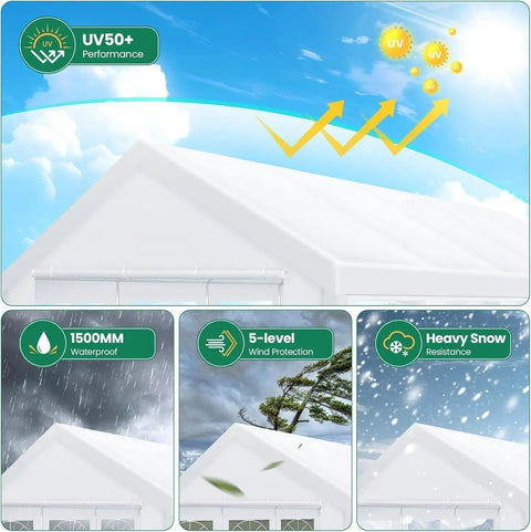 Heavy Duty 20x40 Outdoor Party Tent With 12 Sidewalls And 16 Church Windows White Event Shelter For Backyard Parties Weddings And BBQs Powder Coated Finish Better Than Galvanized For Maximum Durability features UV protection and weather resistance.