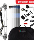 Dragon X7 Ready To Hunt Compound Bow Kit For Adults with arrows and accessories, black, beginner friendly, no bow press needed.