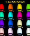 Six Pack Toilet Night Lights Motion Activated Sensor Lamps With 16 Color Changing LED Inside Toilet Bowl on display
