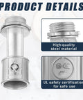 Four Pack Half Inch EMT To Box Offset Connectors With Set Screw And Lock Nut Conduit Fittings For Galvanized Steel Electrical EMT Conduit Zinc Die Cast, close-up of connector details