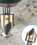 Pro Grade Countersink Drill Bit Set In High Speed Steel 82 Degree 5 Flute 6mm Round Shank close-up with different sizes
