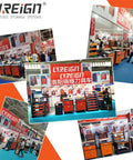 Trade show display of Removable CNC Tool Rack Cart With Dual Layer Steel Side Mount Storage, showcasing heavy-duty tool trolleys.
