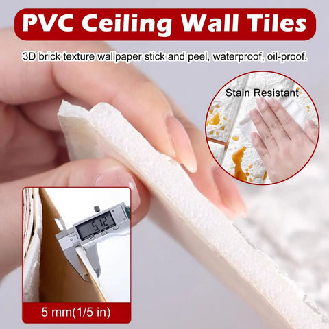 Hassle Free Peel And Stick Brick Wallpaper Roll For Kitchen Backsplash Waterproof PVC Self Adhesive Tile Wallcovering For Bathroom Ceiling Make Your Setup Look Fresh No Sweat Diy Upgrade with PVC tile measurements.