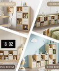 8 Cube Storage Organizer With Solid Wood Frame And Four Fabric Bins, Dope Cube Shelf in study, bedroom, living, and kids rooms