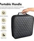 Portable handle of badass waterproof leather car jumper cable bag, easy to carry, features durable, quilted black design.