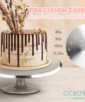 12 Inch Heavy Duty Aluminum Cake Turntable Stand Rock Solid Rotating Lazy Susan With Non Slip Base Smooth Swivel Platform displaying guide rings for cake sizing.