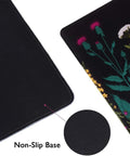Close-up of massive extended desk pad for gaming and work XXL thirty five point four by fifteen point seven inch with stitched edges.