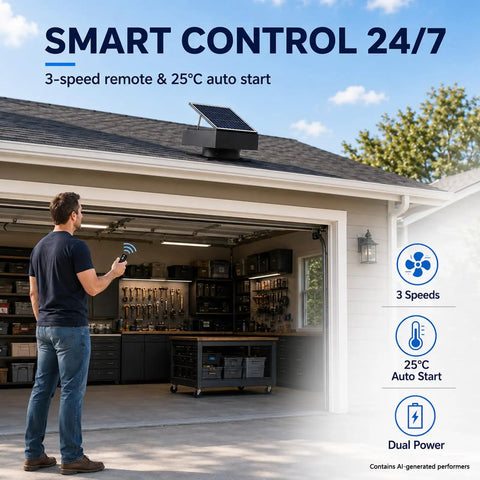 30W Solar Attic Fan With Remote Control And Thermostat For Roof Mount Adjustable Bracket To Catch Maximum Sunlight No Fuss Energy Saving Attic Vent Powered By A Monocrystalline Panel Quiet Cooling For Hot Days on garage roof