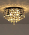 Dope Black K9 Crystal Flush Mount Chandelier 4 Light Ceiling Fixture With Metal Round Shade for elegant interiors