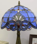 Close-up of Blue Baroque Tiffany Style Stained Glass Table Lamp For Bedroom And Living Room, 12x12x18 Inch on display