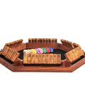 Upgraded Shut The Box Dice Game For 1 To 6 Players With Wooden Board And 16 Dice, tabletop math challenge setup.