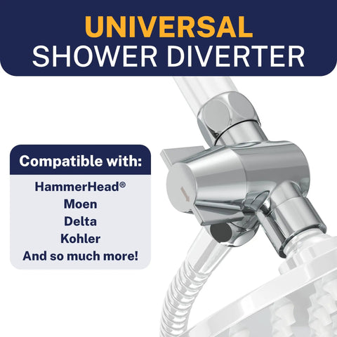 Heavy Duty Brass 3 Way Shower Diverter Valve For Fixed And Handheld Heads Chrome Finish all metal construction
