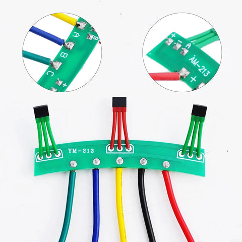 Heavy Duty Hall Sensor Board 5Cm Pcb for Electric Vehicle motor control showing green circuit board with color-coded wires.