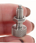 Heavy Duty Stainless Steel Retractable Spring Plunger Locking Pins For Rolling Toolboxes And Shop Cabinets Features knurled grip held with fingers.