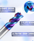 Carbide Square End Mill With Nano Blue Coating For Aluminum Copper Magnesium Alloys And Composite Materials, Half Inch Shank, Three Flute CNC Milling Bit, HRC 60 Ultra Hard With Low Friction
