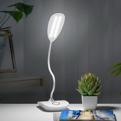 Rechargeable Battery Operated LED Desk Lamp With Flexible Gooseneck Cordless Light on a modern desk setup