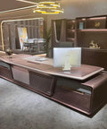 Level Up Your Home Office Game With This Heavy Duty Black Walnut Boss Desk Featuring A Spacious Surface And Rock Steady Build For All Your Deep Focus Work And Weekend Craft Projects, showcasing its sleek design and sturdy build.