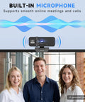 4K Webcam For PC With Built In Microphone positioned above smiling people, ideal for virtual calls and meetings.