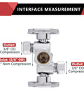 Pack Of 5 1/4 Turn Dual Compression Angle Stop Valves with Two Shutoff Handles, 1/2 In Nom Inlet to 3/8 In Outlet, Chrome Plated Brass
