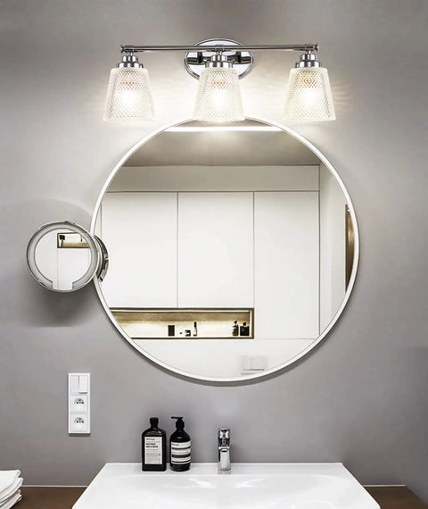Rustproof Bathroom Vanity Light Fixtures Over Mirror Three Light Chrome Wall Sconces With Modern Crystal Glass Shades For Damp Bathrooms Game Changing Home Upgrade That Delivers Bright Ambience And Sleek Contemporary Style
