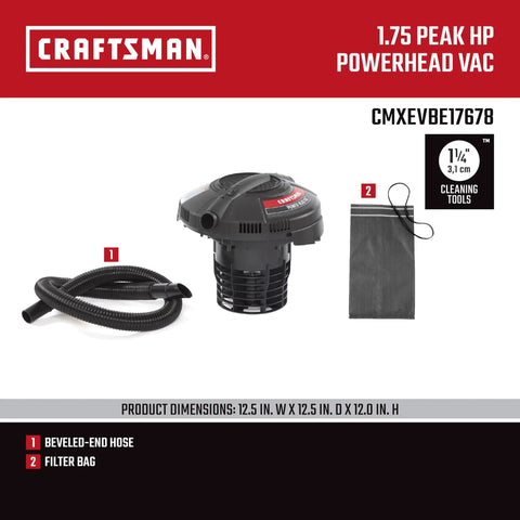 1.75 Peak HP Wet Dry Vac Powerhead For 5 Gallon Buckets Turns Any Bucket Into A Portable Shop Vacuum With Filter Bag And Hose