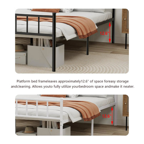 Built Tough Twin Metal Platform Bed Frame Featuring Heavy Steel Slats And Smart Underbed Storage For Zero Creak Peace Of Mind And Rock Steady Support In Glossy Black, showcasing 12.6 inches of underbed storage space.