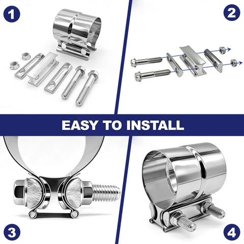 Heavy Duty 3 Inch Exhaust Clamp Kit Fits 3 Inch Od To 3 Inch Id Pipes Lap Joint Band Clamp Stainless Steel 304, installation steps