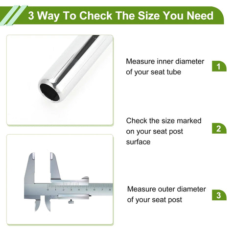 Universal 25.4x250mm Silver Tone Bike Seat Post measuring instructions with caliper illustration for size checking