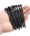 Heavy Hitter Deck Screws 14 X 4 Inch Hex Head Wood Structural Fasteners Designed To Power Through Lumber Without Breaking A Sweat And Includes Hex Socket 50 Pack In Secure Jar held in hand.