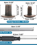 Premium Heavy Duty Chicago Binding Screws Rivet Kit No Sweat Install Copper Zinc Alloy Studs dimensions with tools for leather craft.