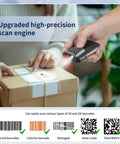 Person using 2D Bluetooth Barcode Scanner E800 Portable Gun Style 3 In 1 QR Reader With Back Clip to scan box barcode