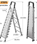 Heavy Duty Folding Step Ladder With Handrail 11 Steps Stainless Steel Anti Slip Pedals Sponge Handrail Safe Lock Design Space Saving Tall Kitchen Closet Ladder For Home And Garage Use, 11-step folding view