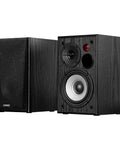 R990BT 2.0 Active Bluetooth Multimedia Speakers with bookshelf style design, MDF enclosure, and 24W RMS stereo pair in black finish.