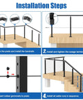 Installation steps for Level Up Your Home Game With This Solid 15 To 20 Ft Cable Railing Post Kit showing fixing posts and fitting cables.