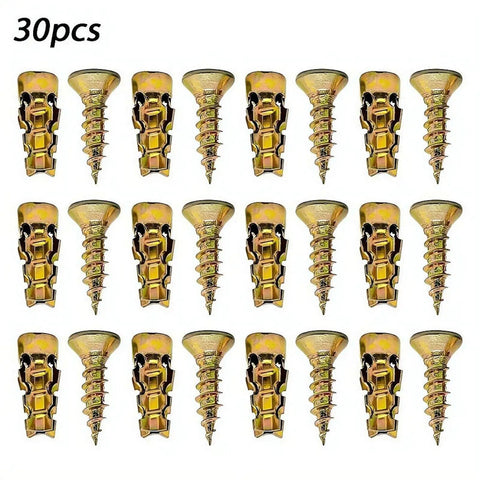 Six By Fourteen Mm Heavy Duty Expansion Screw Kit Secures Loose Cabinet Doors With Zero Sweat Arrives In Tidy Storage Box Ideal For Kitchen Cabinet Updates On Wood Tile Marble Or Concrete Panels Over Fifteen Mm Thick Boss Grade Handyman Essential - 30 screws in a row.