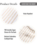 Close-up of Coastal Lumbar Pillow Cover 12x20 Inches, water-repellent, tan stripes, YKK zipper, scalloped edge design