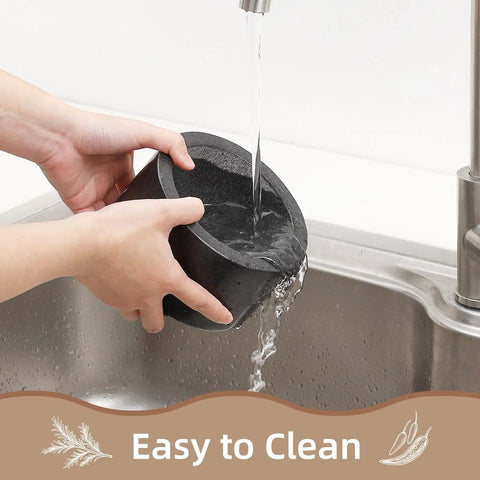 Washing Black Mortar And Pestle Set With Wood Base Granite Grinder Bowls For Guac And Salsa Polished Non Scratch Avocado Bowl