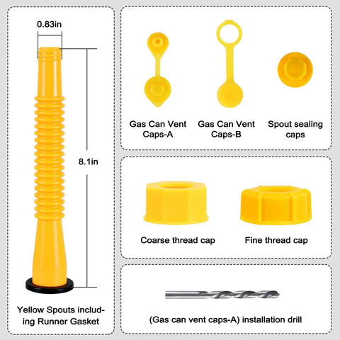 Gas Can Spout Replacement Kit With Vent Caps And Thick Rubber Pad 8.1 Inch Nozzle for Half Gallon to Ten Gallon Oil Cans
