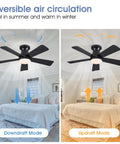 41 Inch Black Low Profile Ceiling Fan With Lights And Remote Modern Flush Mount Ceiling Fan With Ultra Quiet Reversible DC Motor